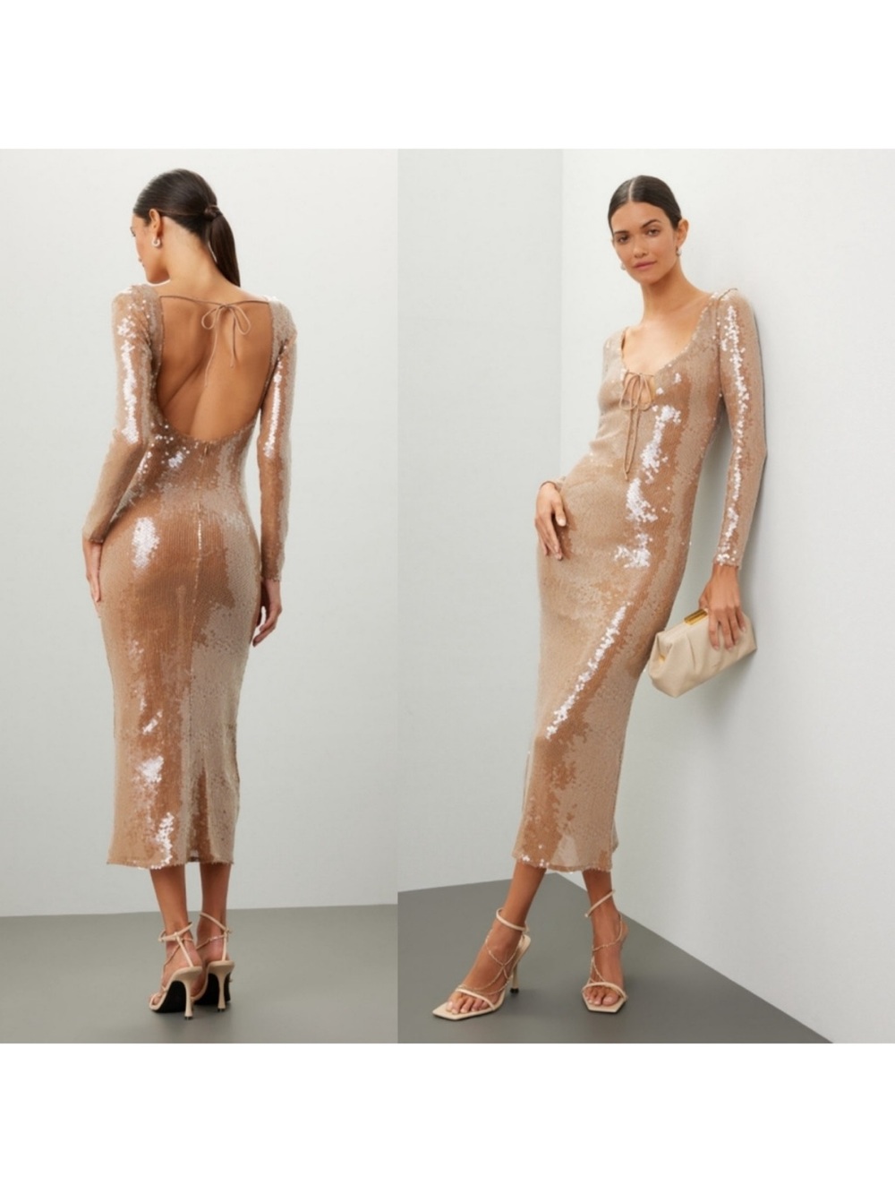 BARDOT Verona Sequin Nude Maxi Dress